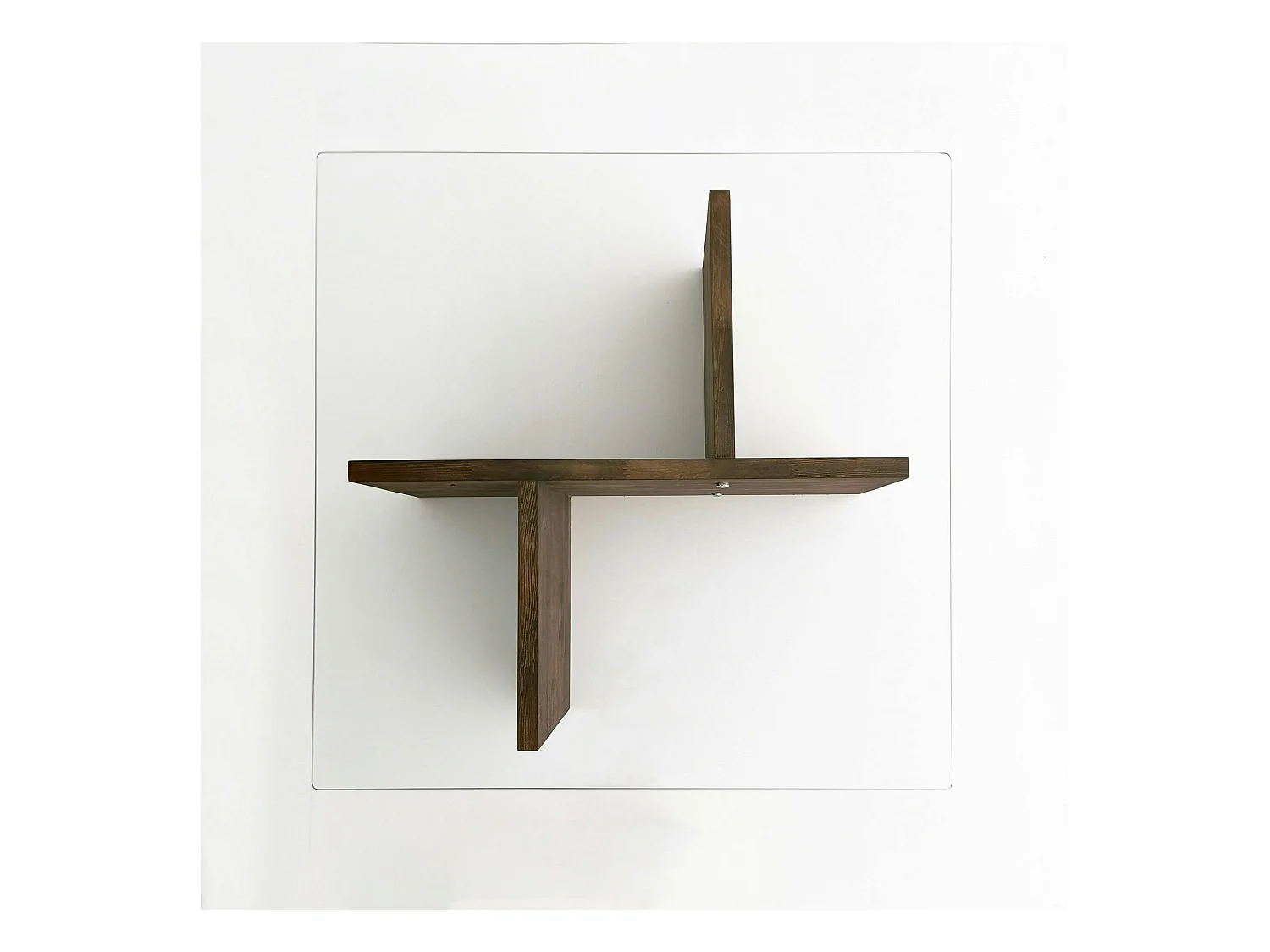 Table basse carrée verre et bois brun - base croisée LHASA