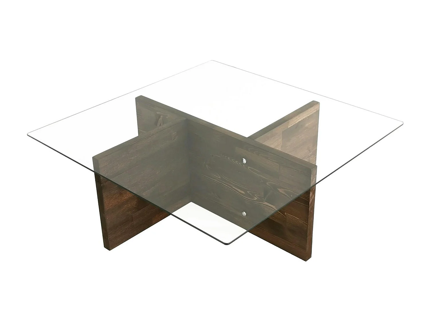 Table basse carrée verre et bois brun - base croisée LHASA
