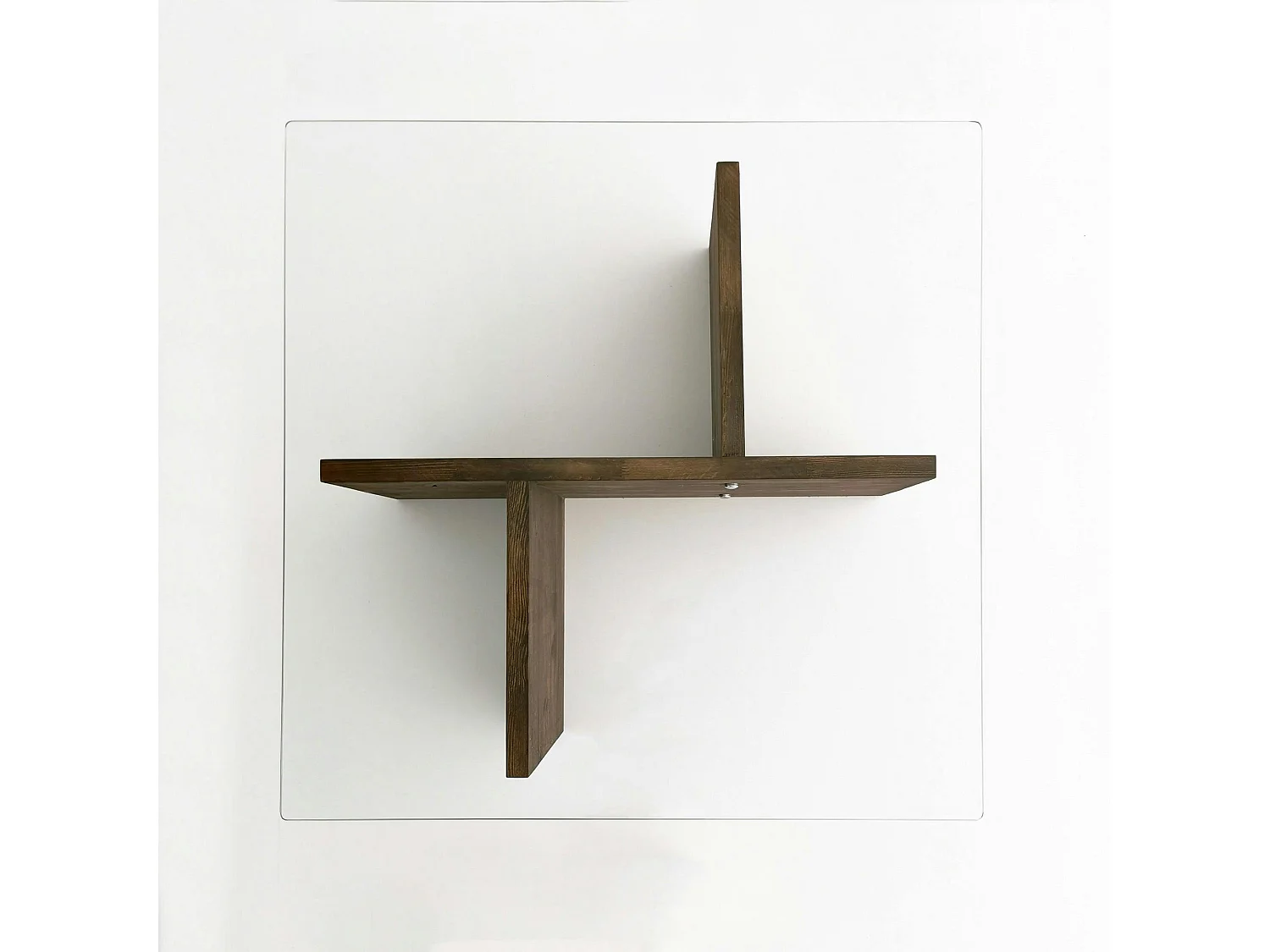 Table basse carrée verre et bois brun - base croisée LHASA