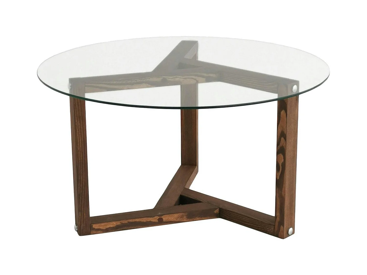Table basse en verre - pied 3 branches, bois brun ANZIO