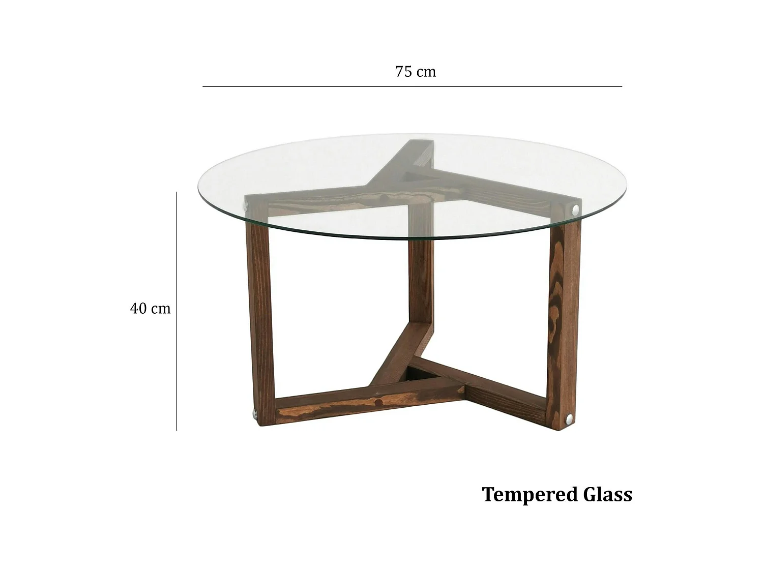 Table basse en verre - pied 3 branches, bois brun ANZIO