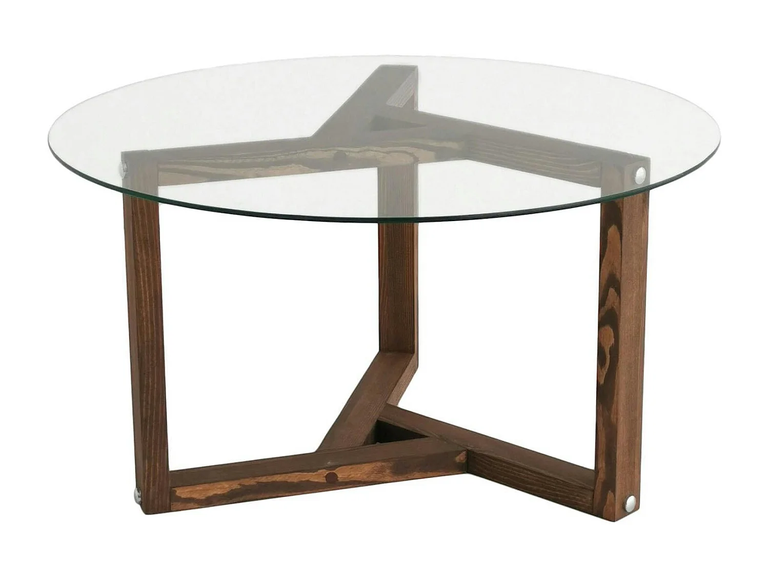 Table basse en verre - pied 3 branches, bois brun ANZIO