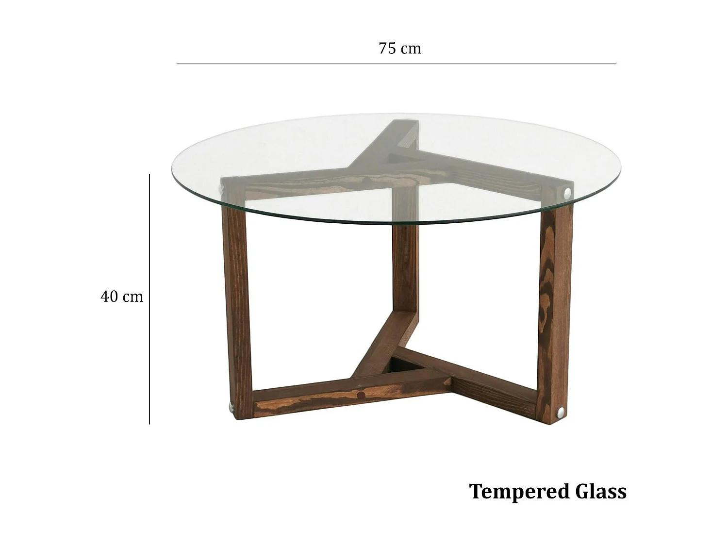 Table basse en verre - pied 3 branches, bois brun ANZIO