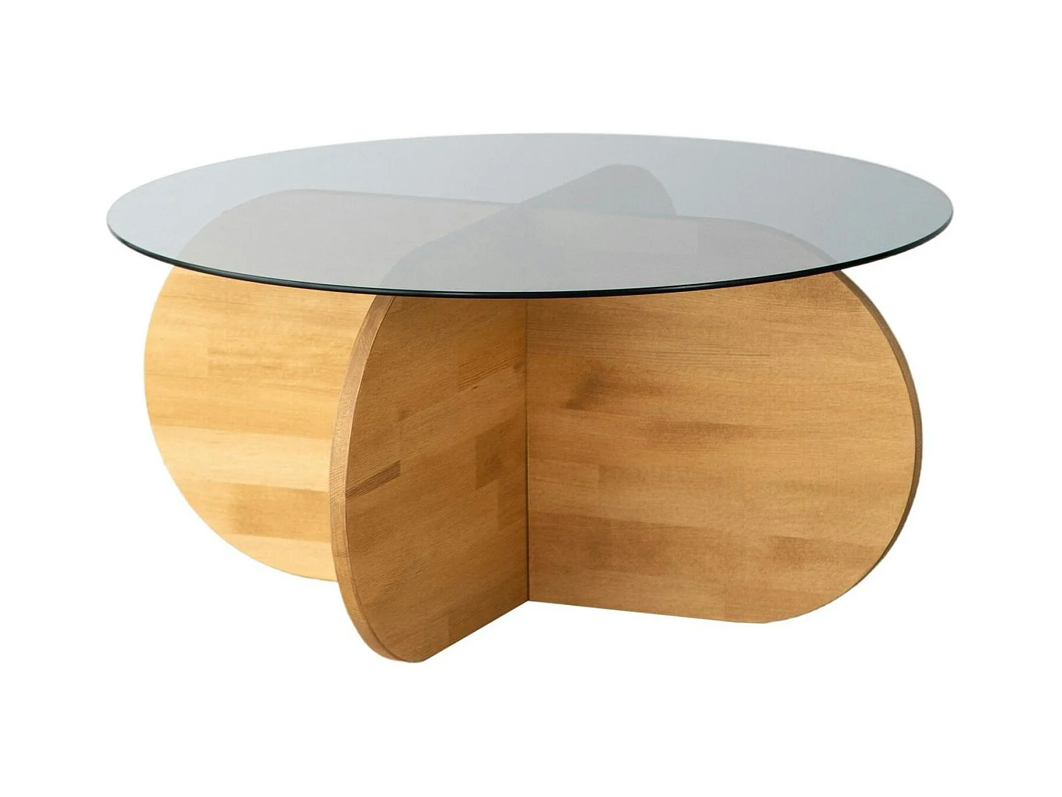 Table basse en verre fumé – pied en croix bois clair ANZIO