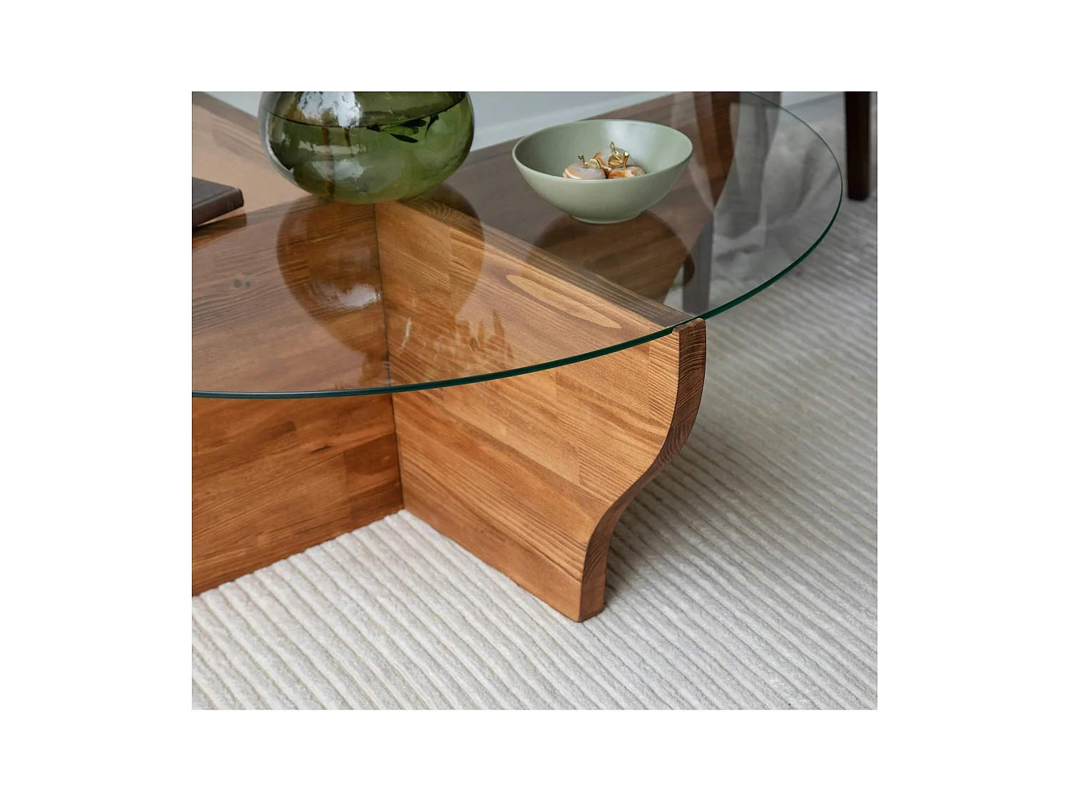 Table basse en verre et bois marron - pied en X, ANZIO