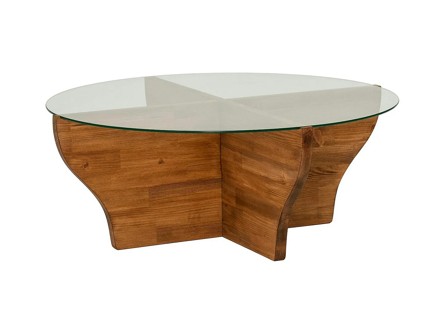 Table basse en verre et bois marron - pied en X, ANZIO