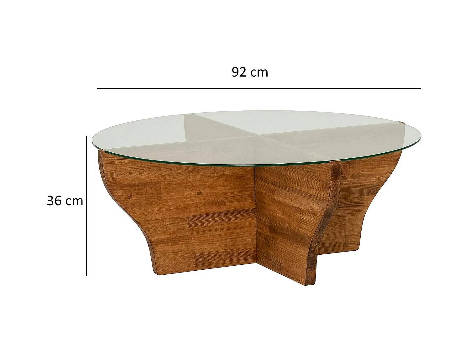 Table basse en verre et bois marron - pied en X, ANZIO