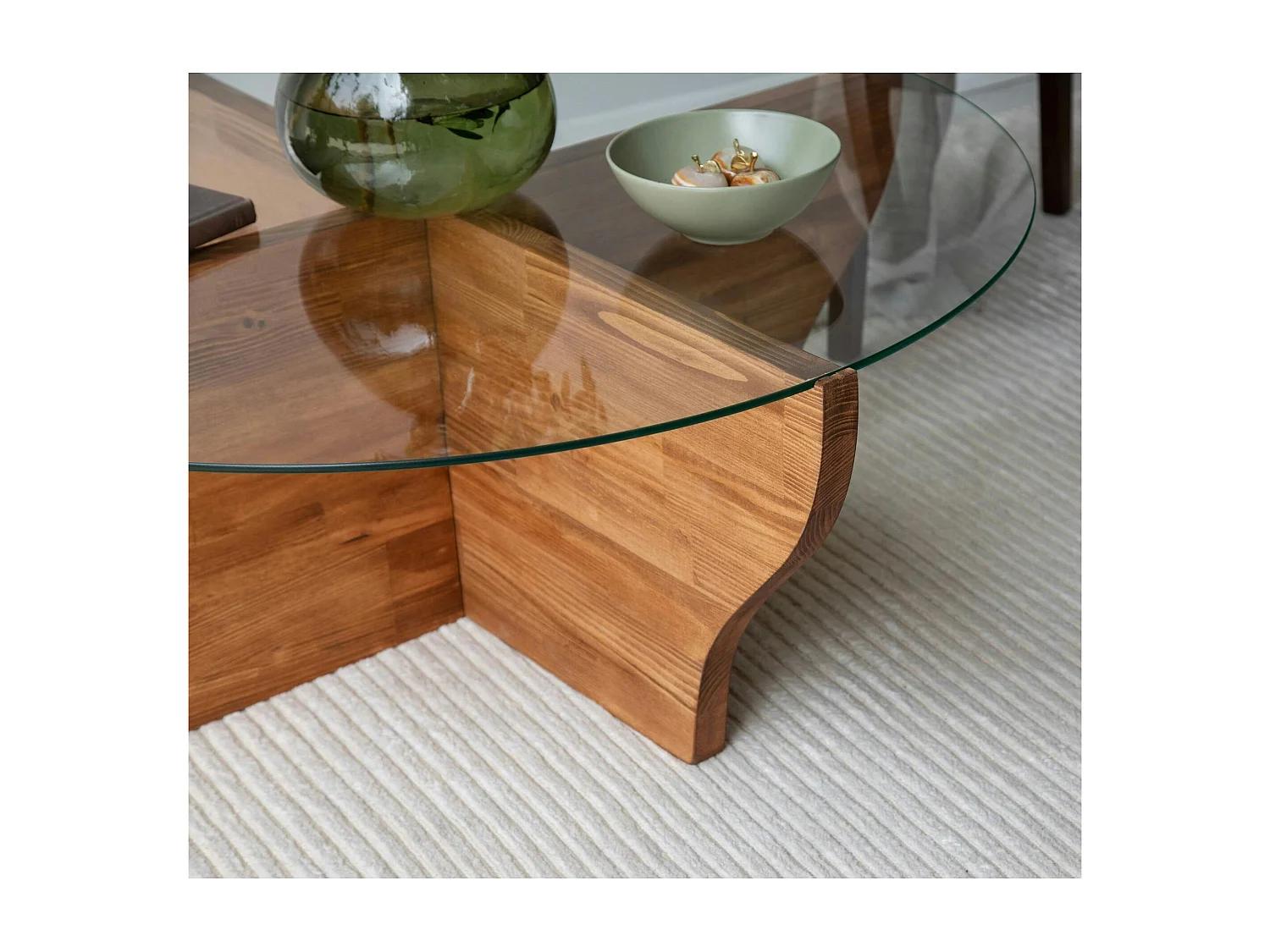 Table basse en verre et bois marron - pied en X, ANZIO