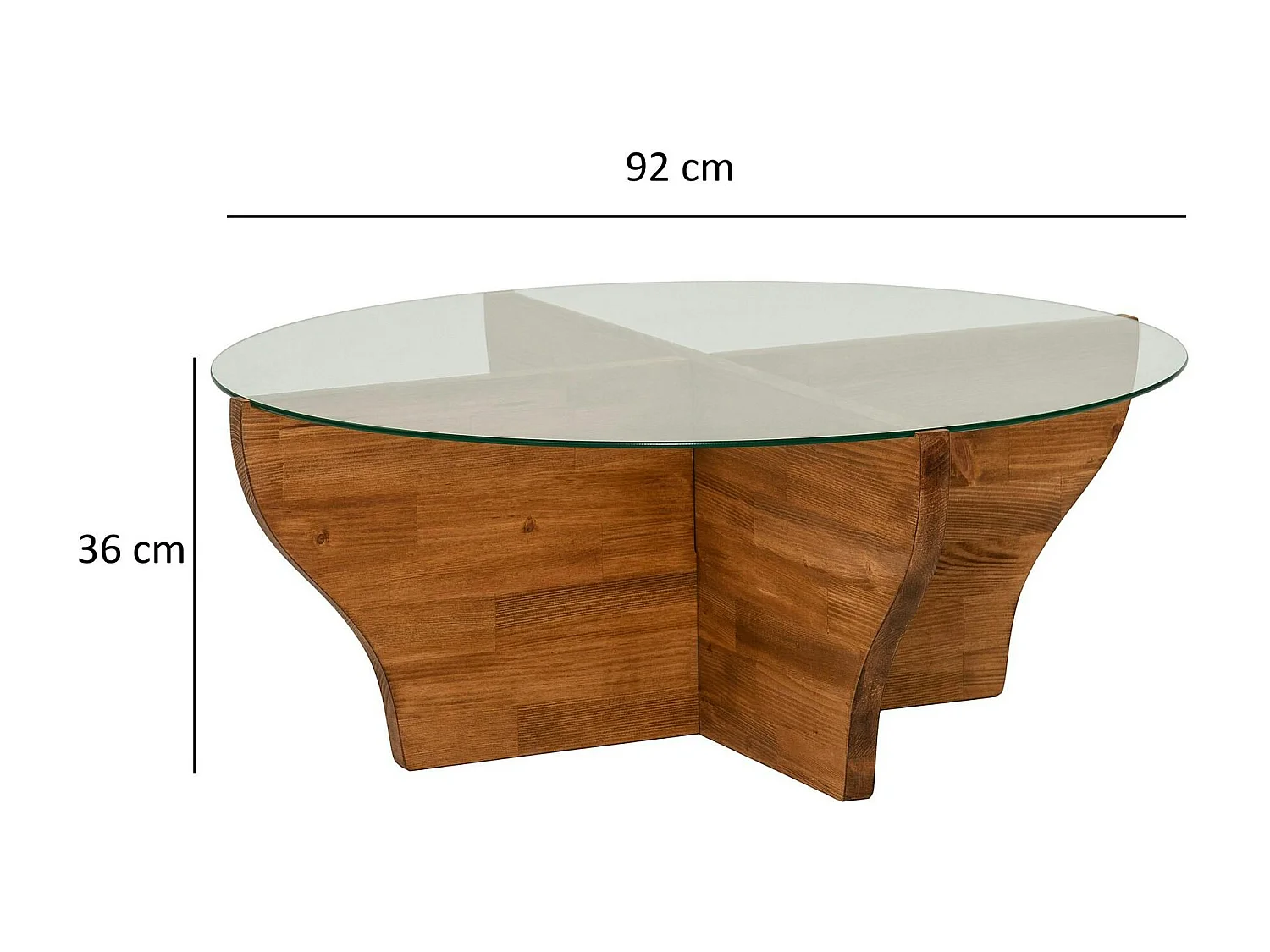 Table basse en verre et bois marron - pied en X, ANZIO