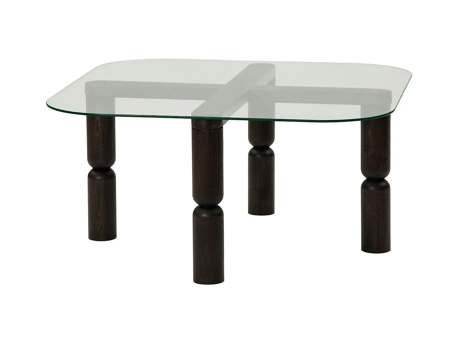 Table basse carrée en verre - pieds bois sculpté BOMA