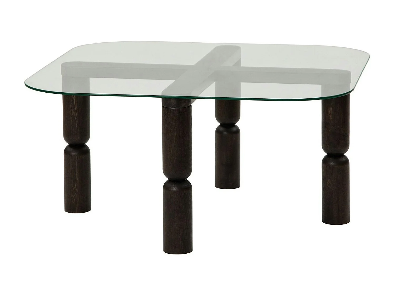 Table basse carrée en verre - pieds bois sculpté BOMA