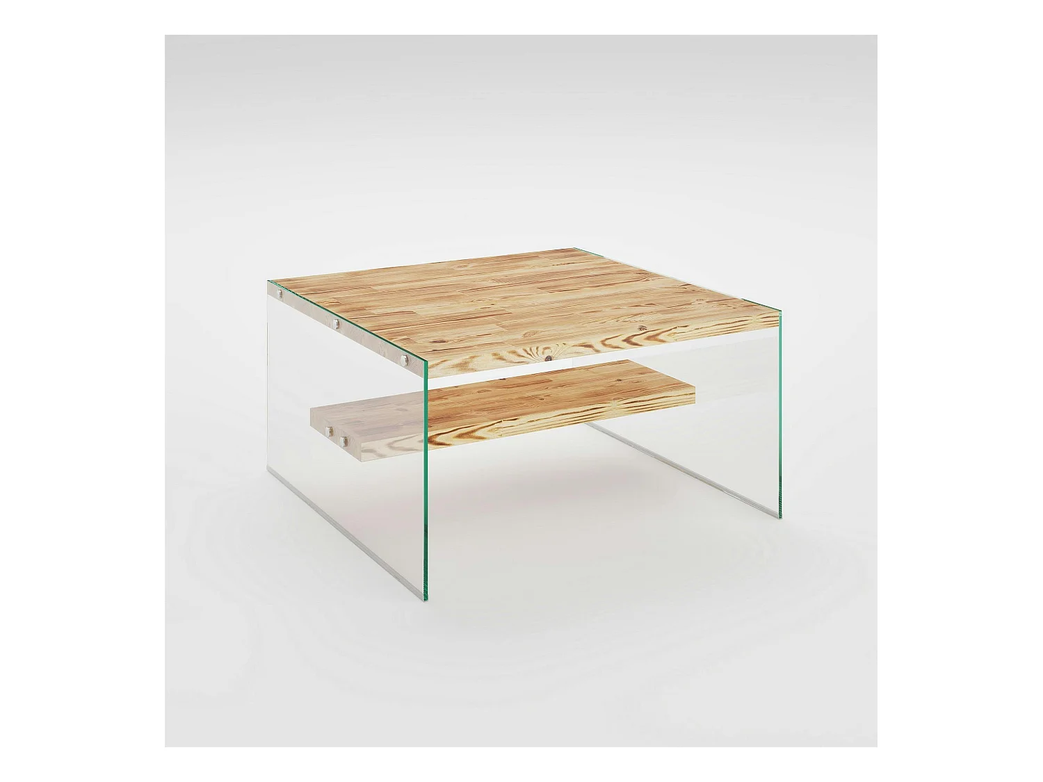Table basse verre et bois - plateaux clairs suspendus LHASA