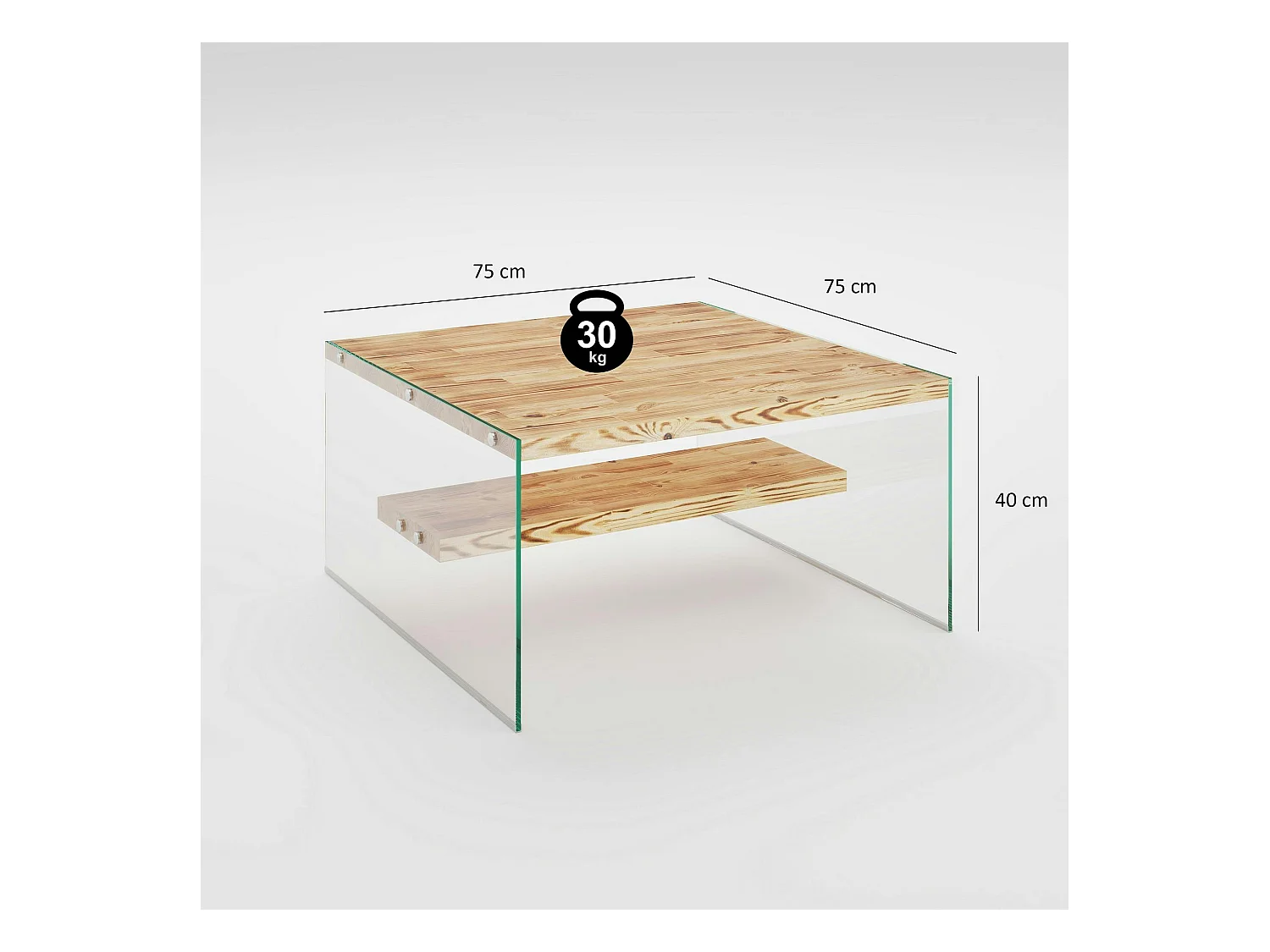 Table basse verre et bois - plateaux clairs suspendus LHASA
