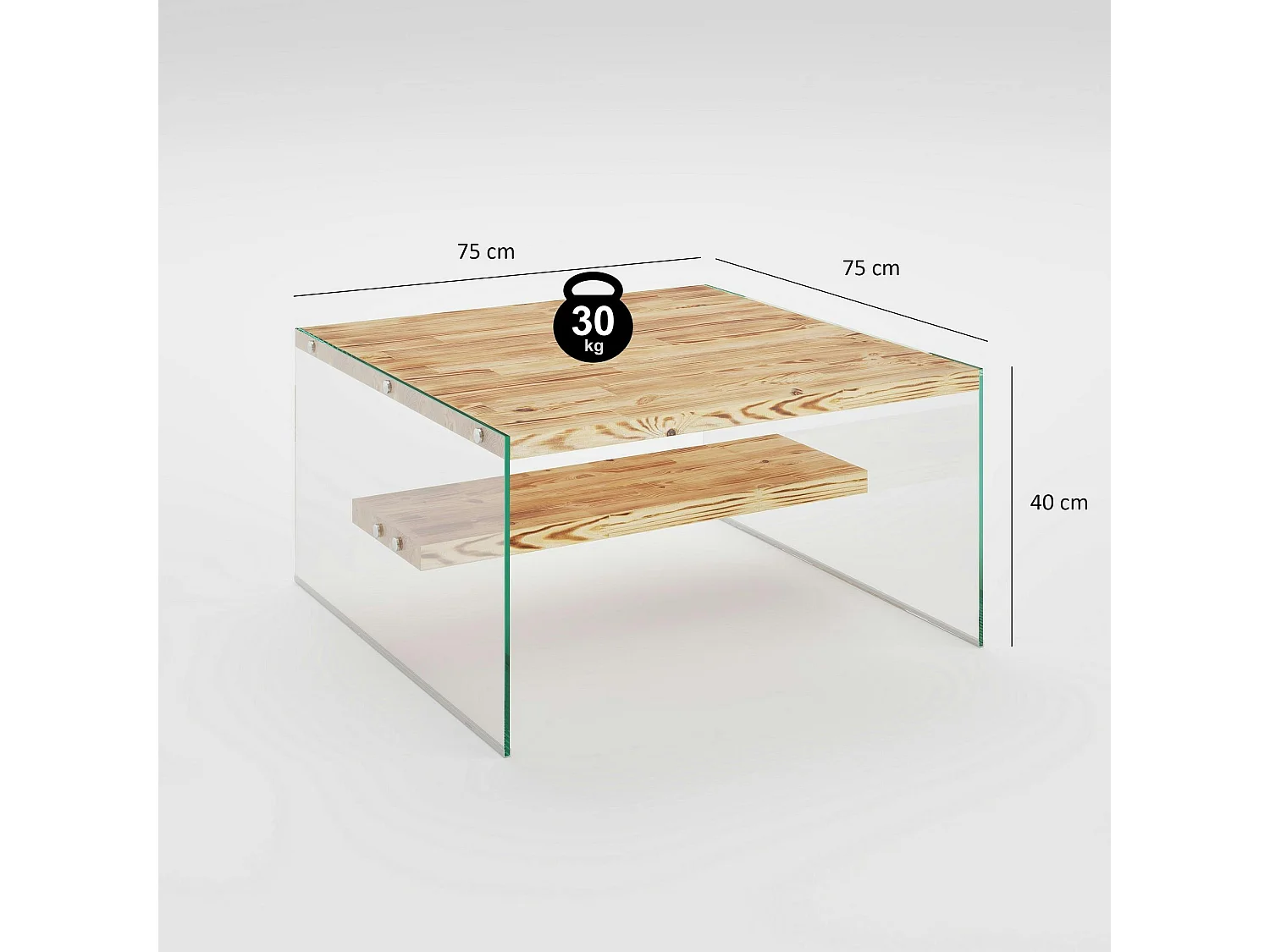 Table basse verre et bois - plateaux clairs suspendus LHASA