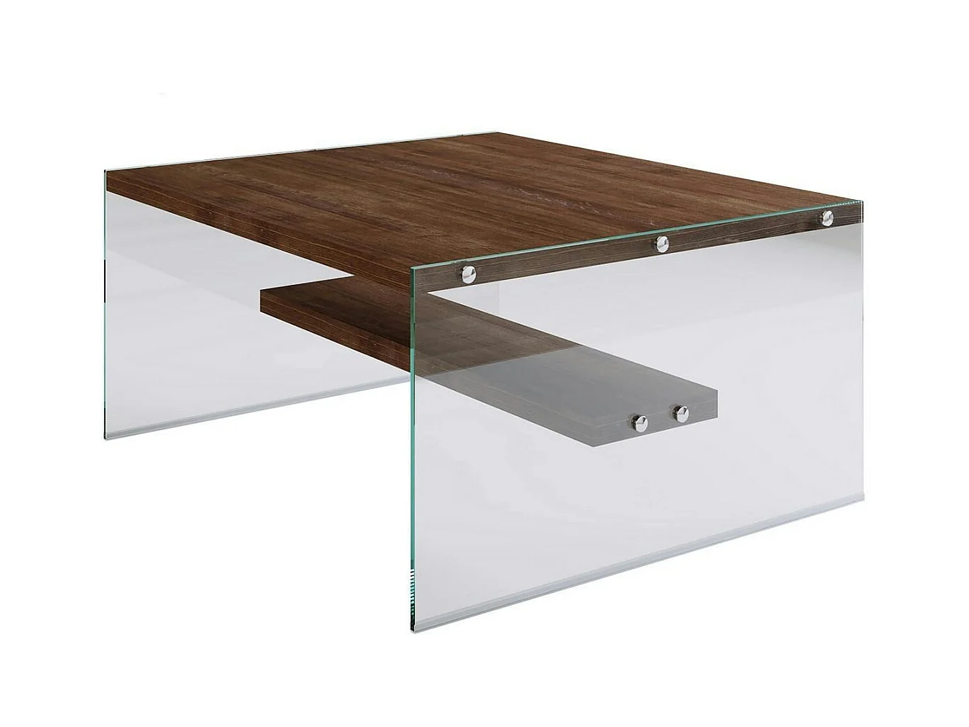 Table basse verre et bois - plateaux bruns suspendus LHASA