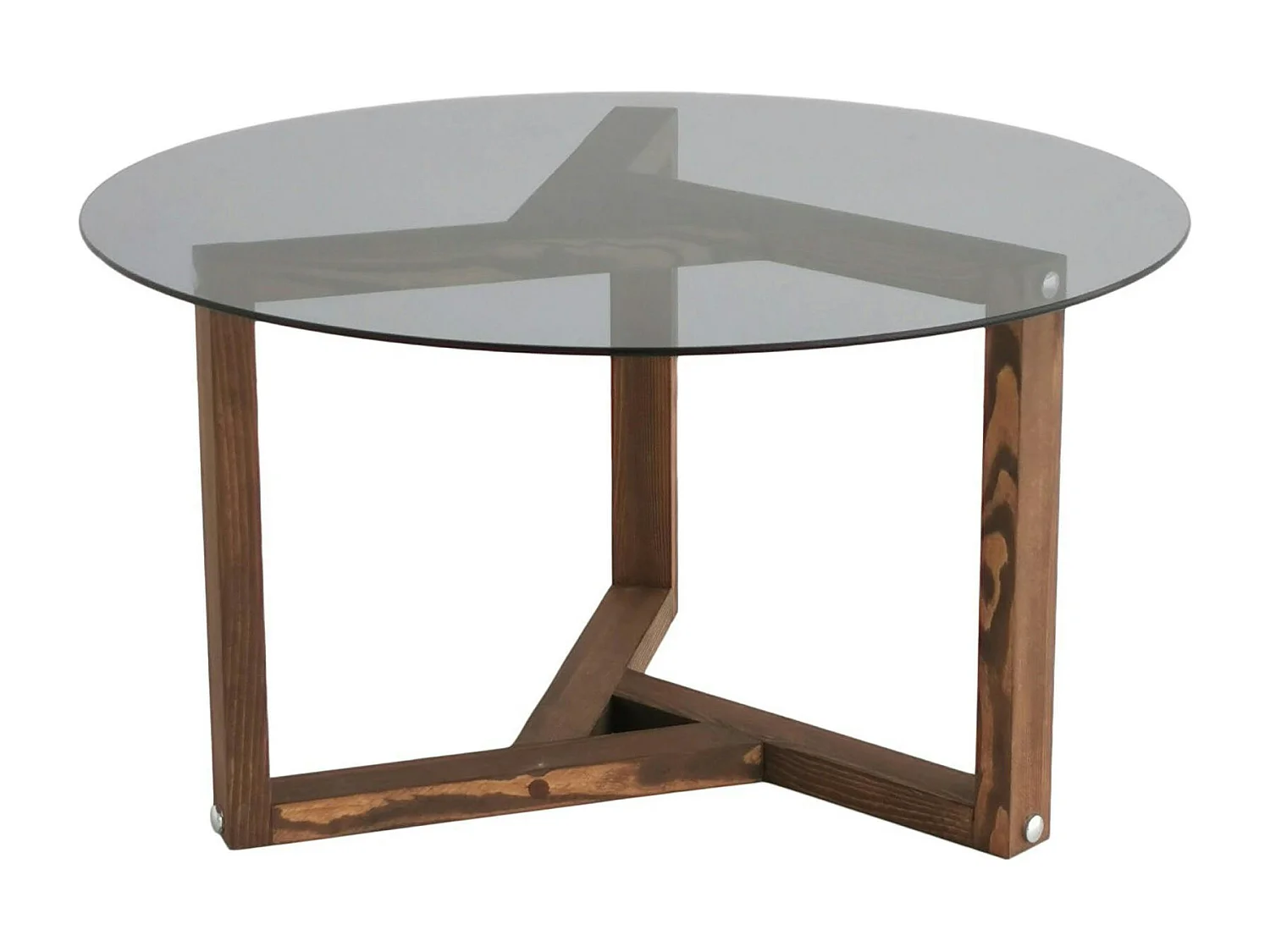 Table basse verre fumé - pied 3 branches, bois foncé ANZIO