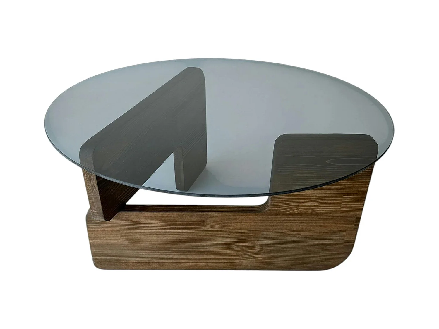 Table basse design en verre fumé - pied bois brun ANZIO