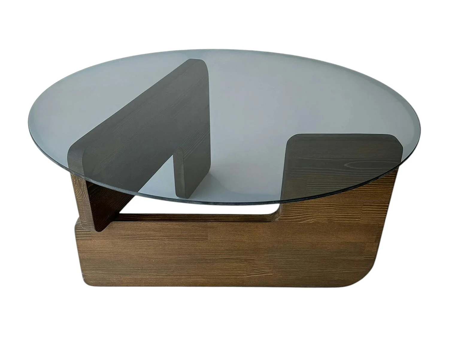 Table basse design en verre fumé - pied bois brun ANZIO
