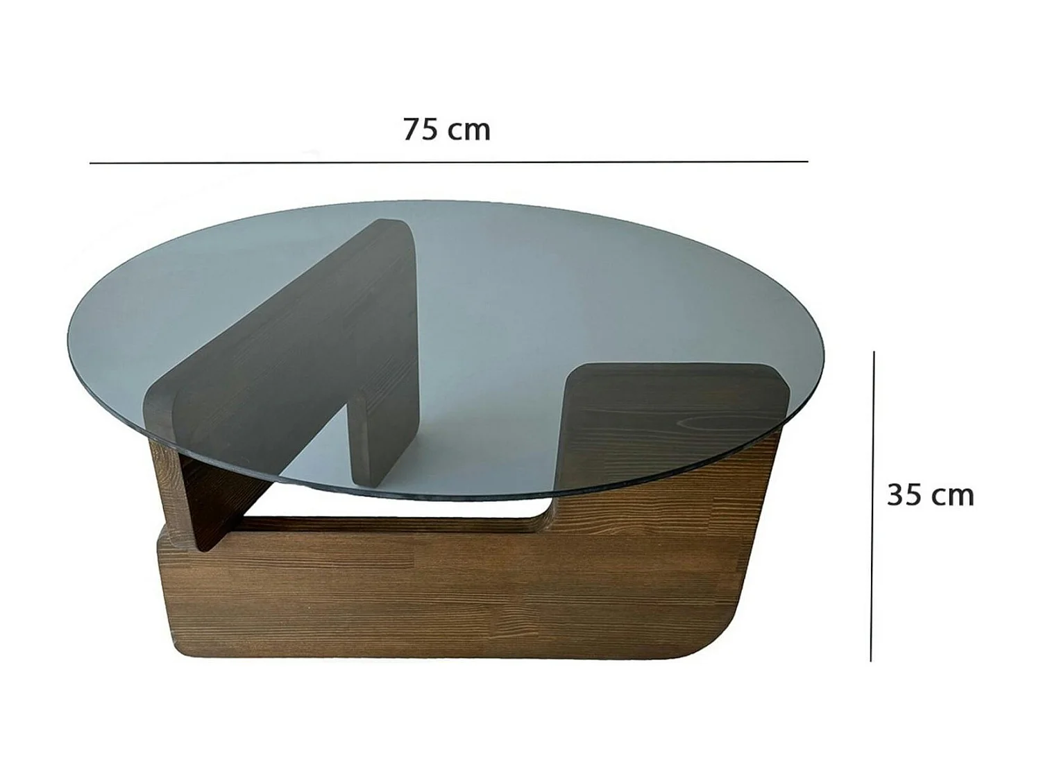 Table basse design en verre fumé - pied bois brun ANZIO
