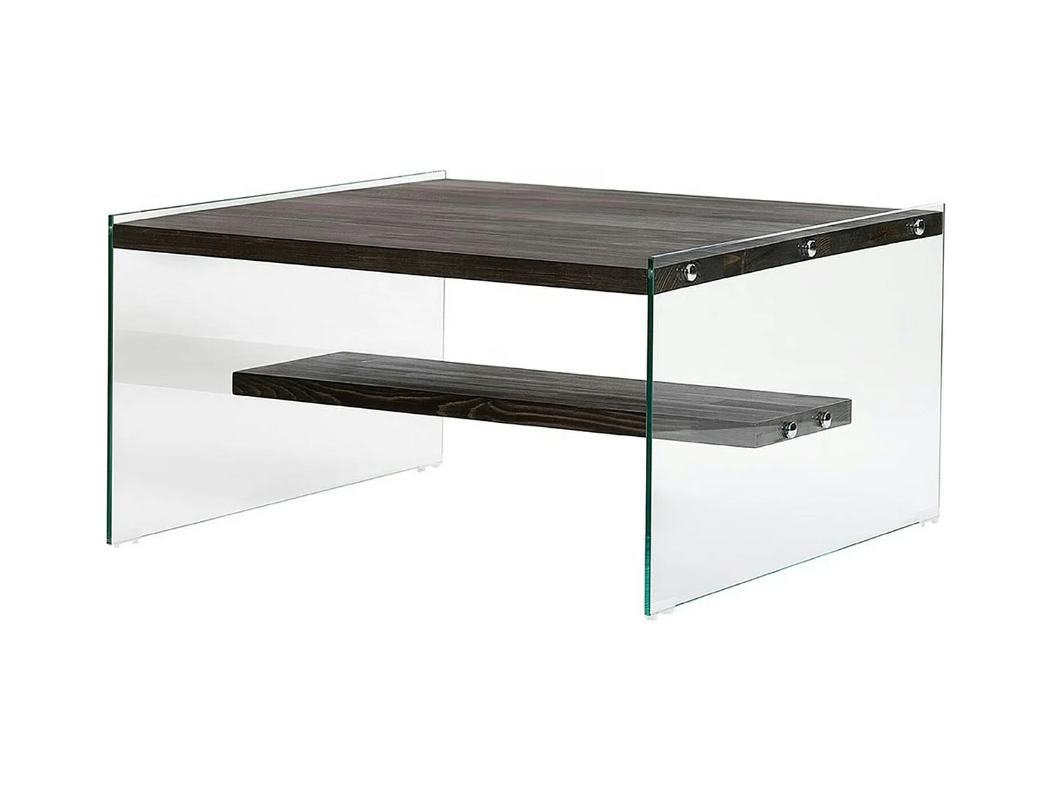 Table basse verre et bois - plateaux gris suspendus, LHASA