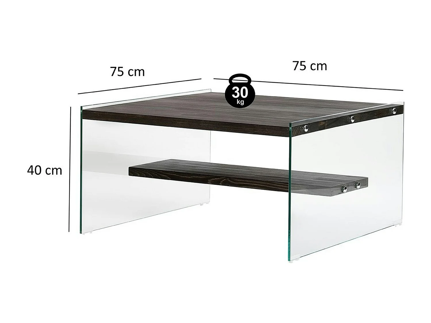 Table basse verre et bois - plateaux gris suspendus, LHASA