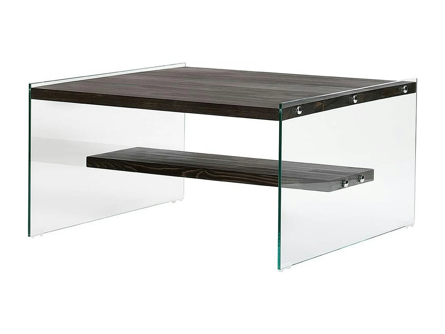 Table basse verre et bois - plateaux gris suspendus, LHASA