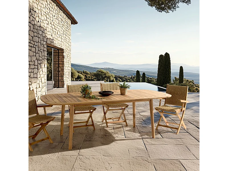 VICK - Table de jardin extensible en bois d'acacia huilé 180/240x110cm