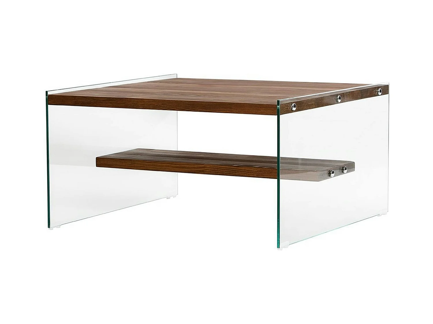 Table basse verre et bois - plateaux marrons suspendus LHASA