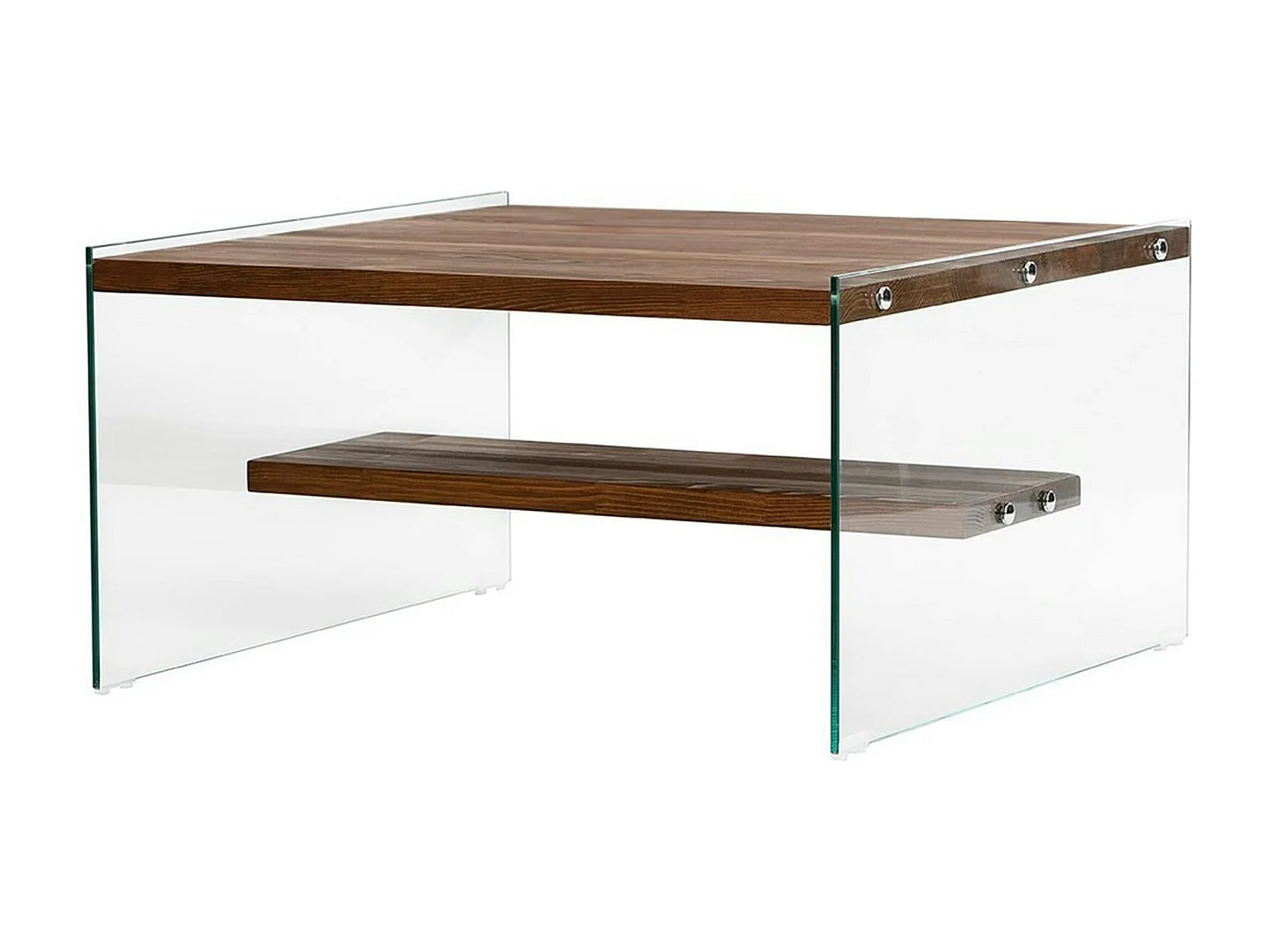 Table basse verre et bois - plateaux marrons suspendus LHASA