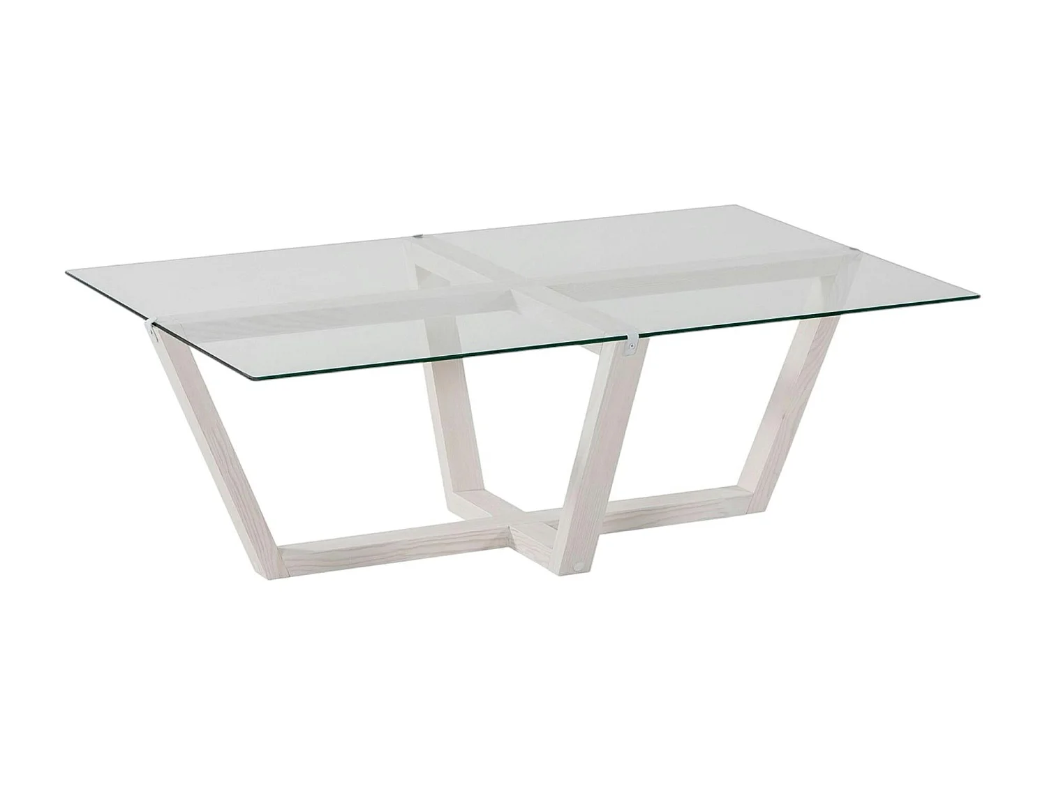 Table basse blanche design - verre trempé, pied croisé LHASA