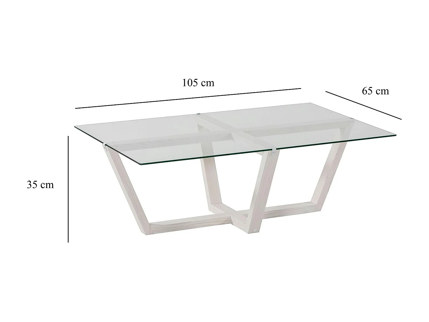 Table basse blanche design - verre trempé, pied croisé LHASA