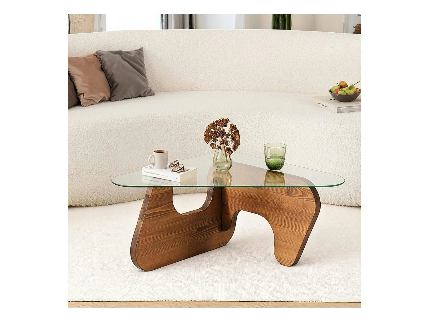 Table basse design en verre et bois brun - forme triangle ANZIO