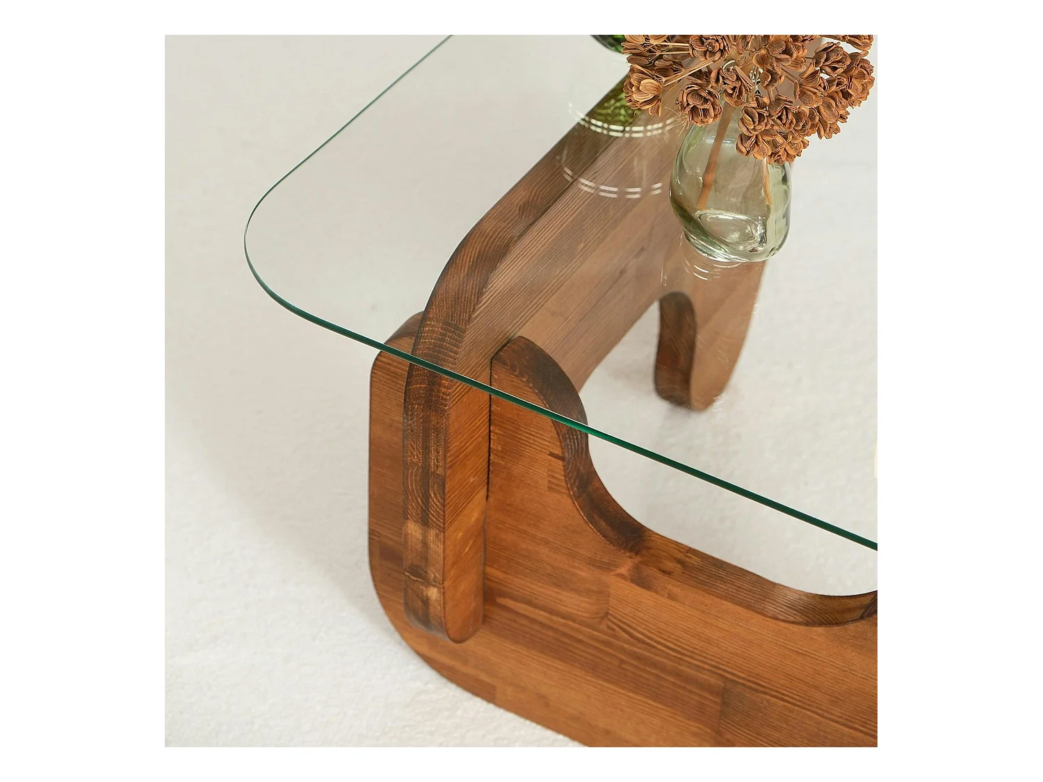 Table basse design en verre et bois brun - forme triangle ANZIO