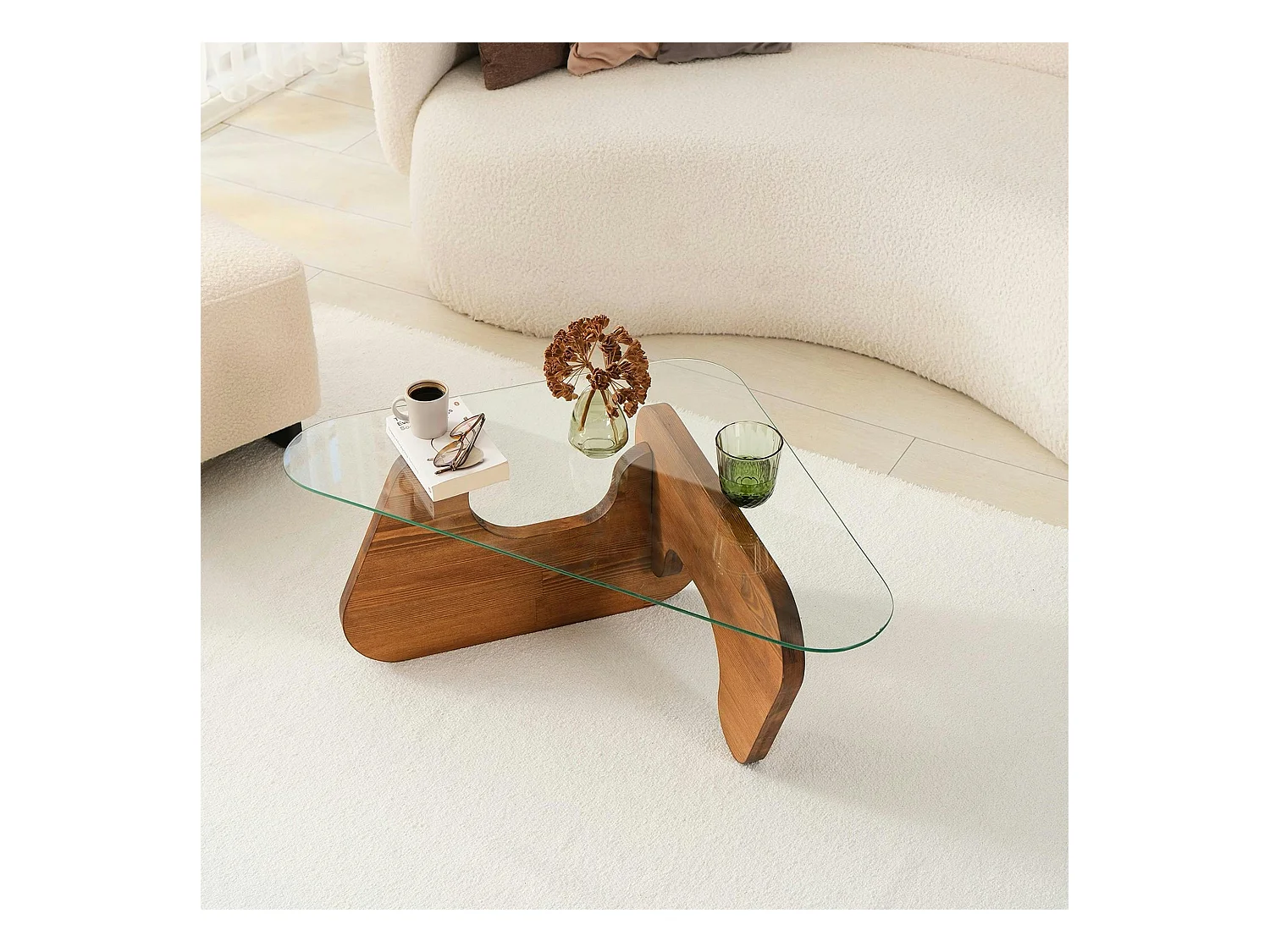 Table basse design en verre et bois brun - forme triangle ANZIO