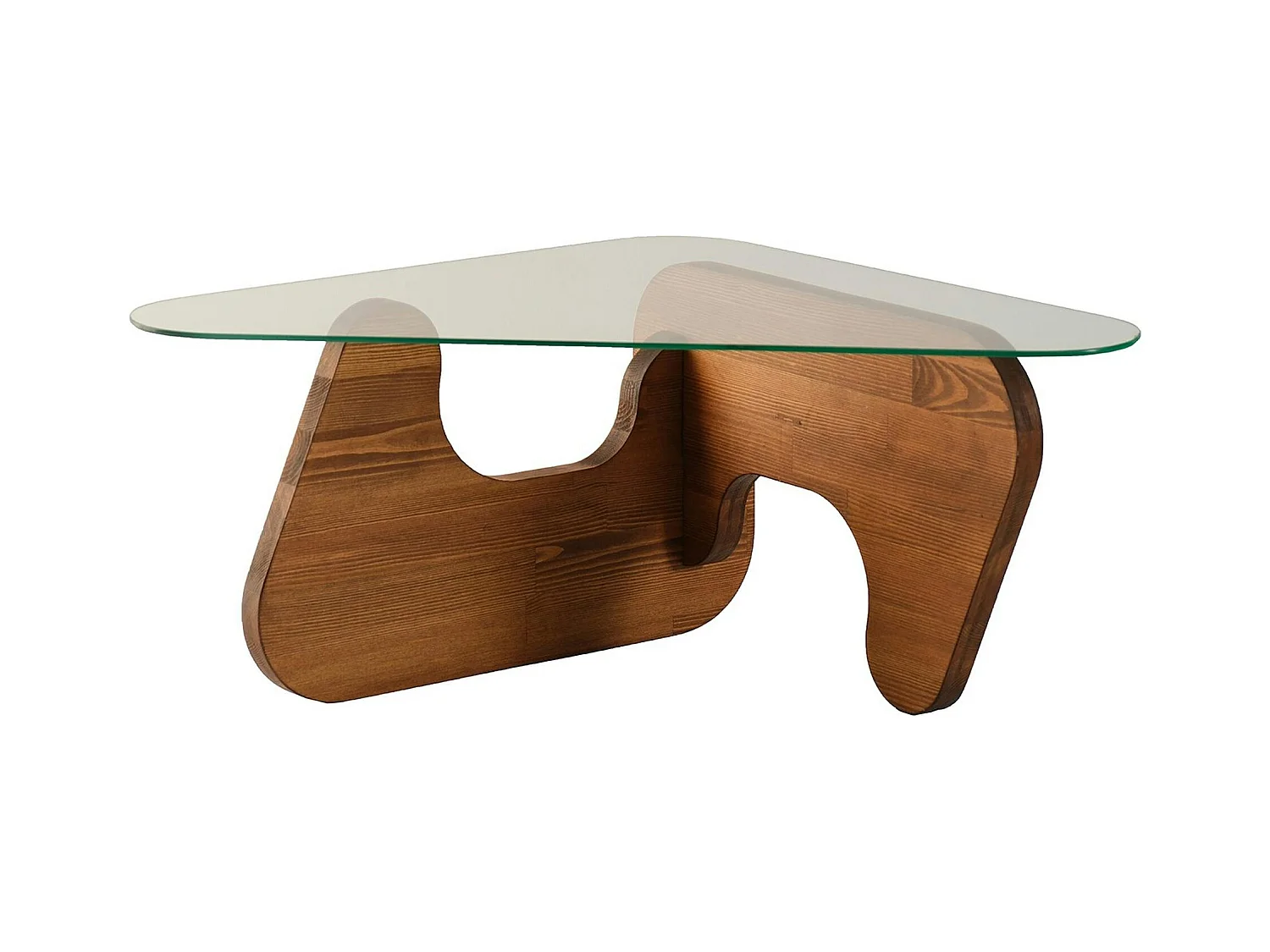 Table basse design en verre et bois brun - forme triangle ANZIO