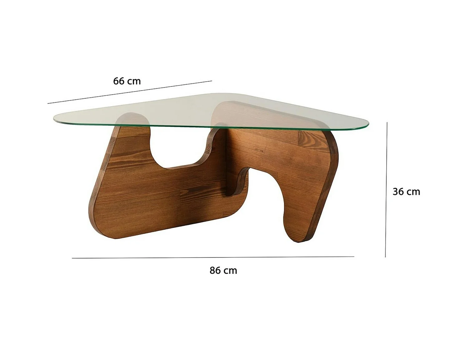 Table basse design en verre et bois brun - forme triangle ANZIO