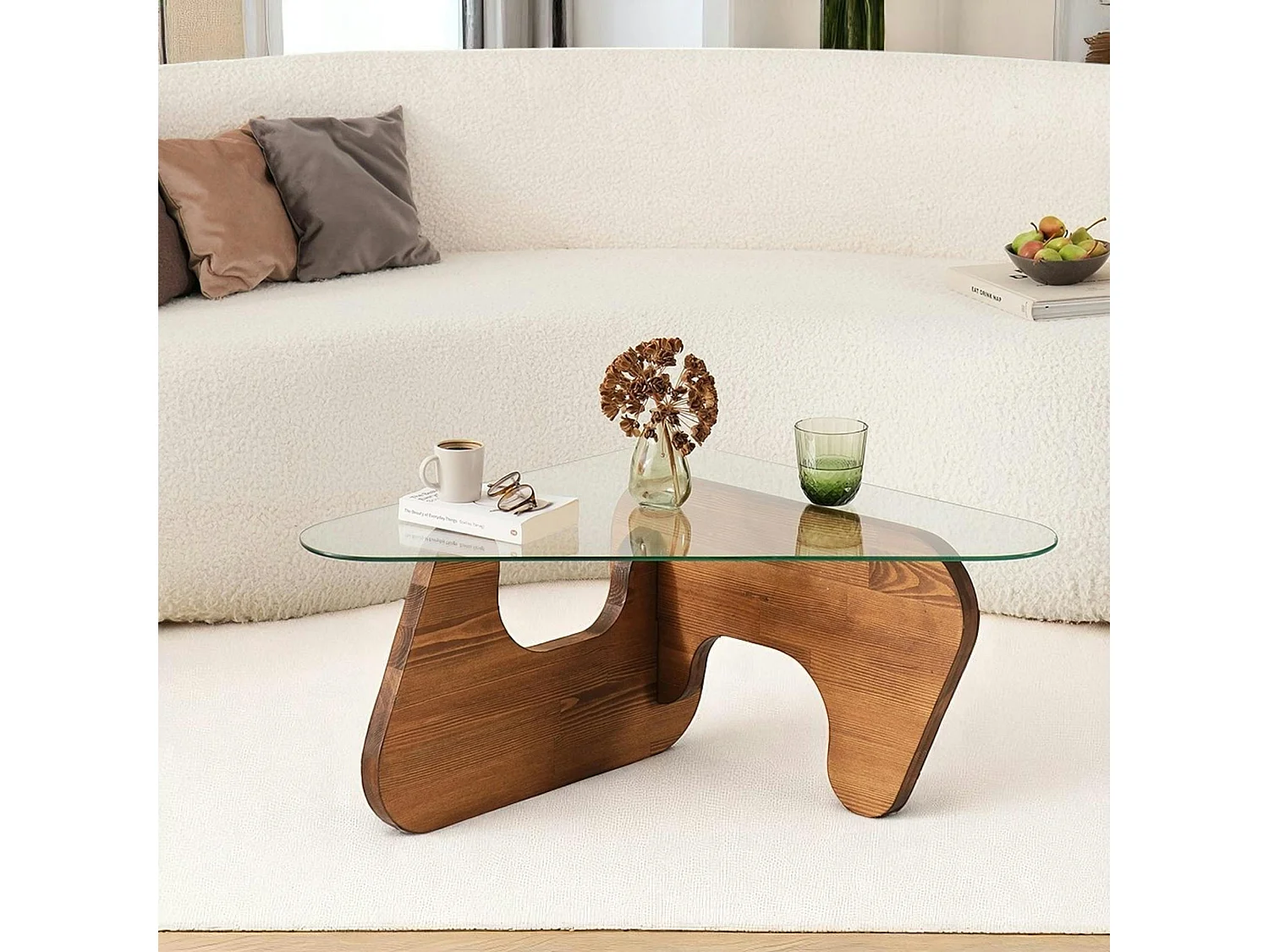 Table basse design en verre et bois brun - forme triangle ANZIO