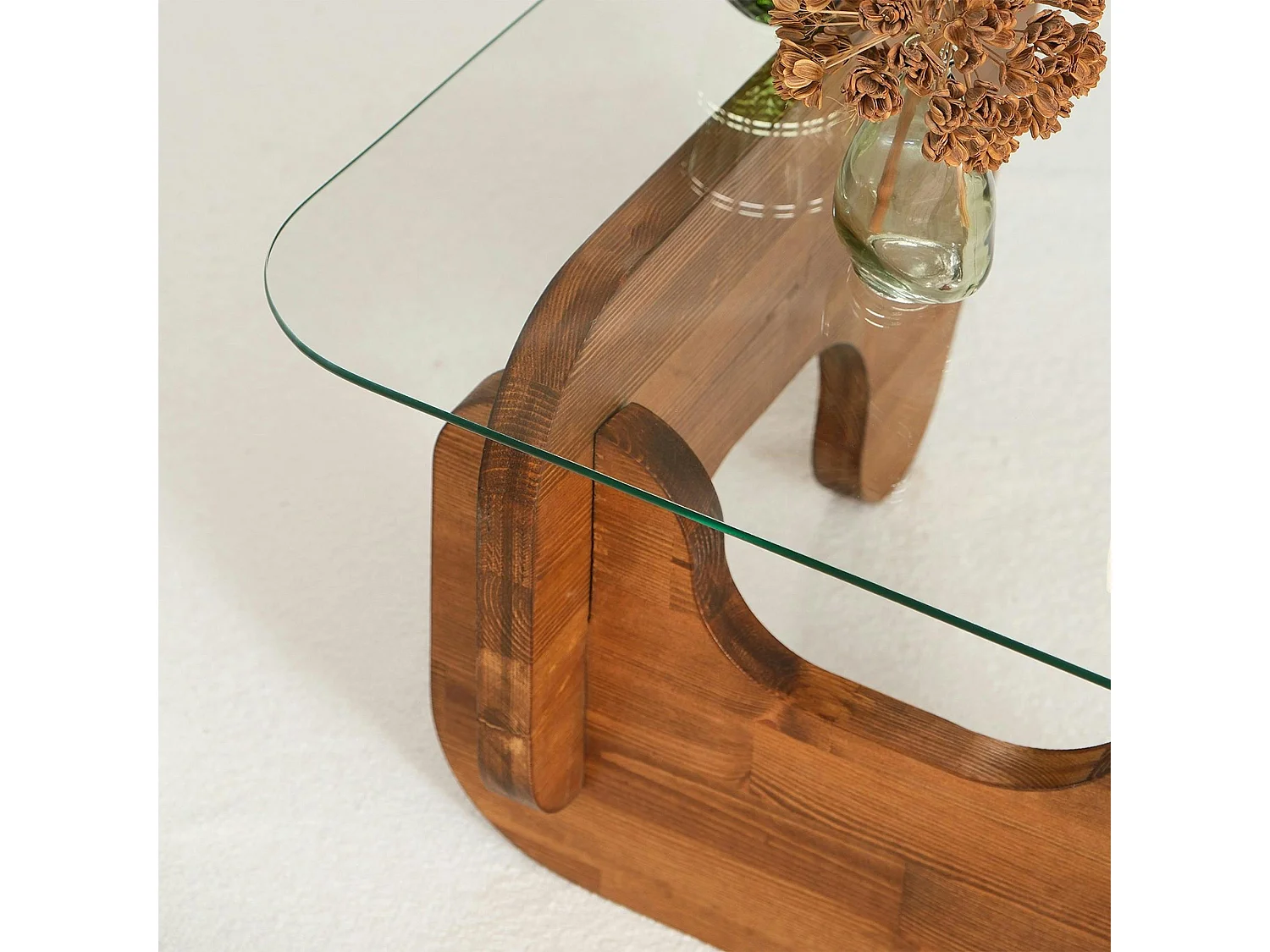 Table basse design en verre et bois brun - forme triangle ANZIO