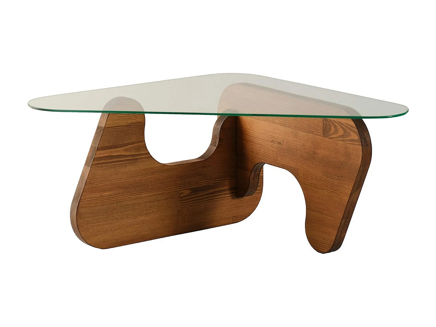 Table basse design en verre et bois brun - forme triangle ANZIO
