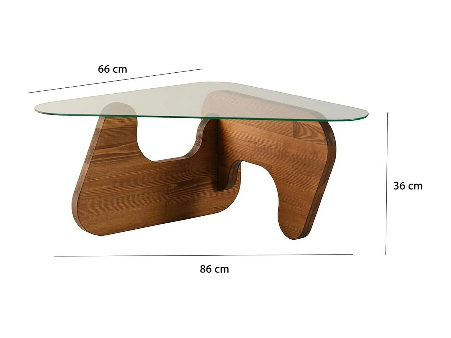 Table basse design en verre et bois brun - forme triangle ANZIO