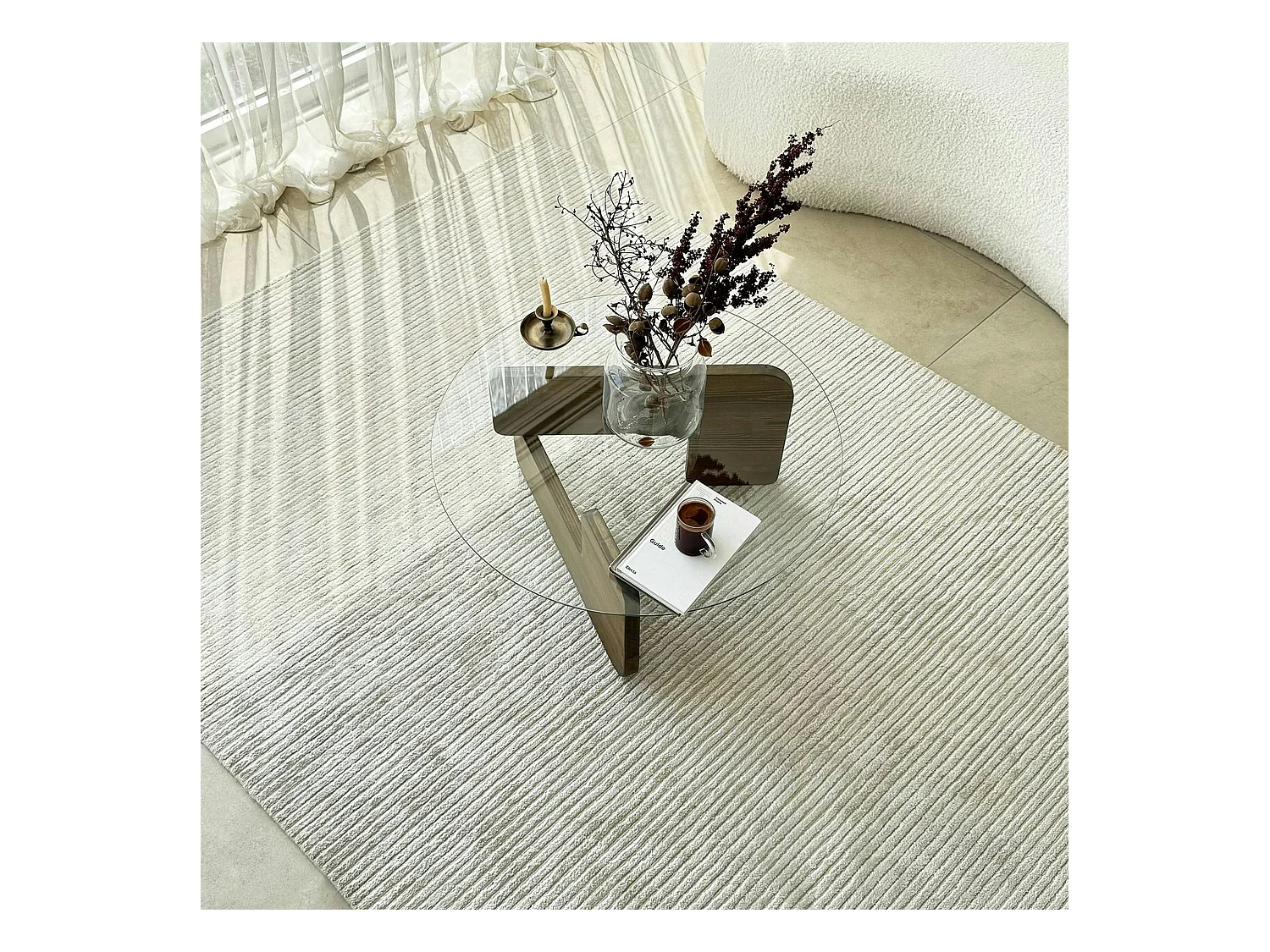 Table basse design en verre - pied bois brun ANZIO