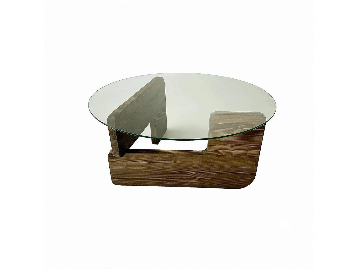 Table basse design en verre - pied bois brun ANZIO