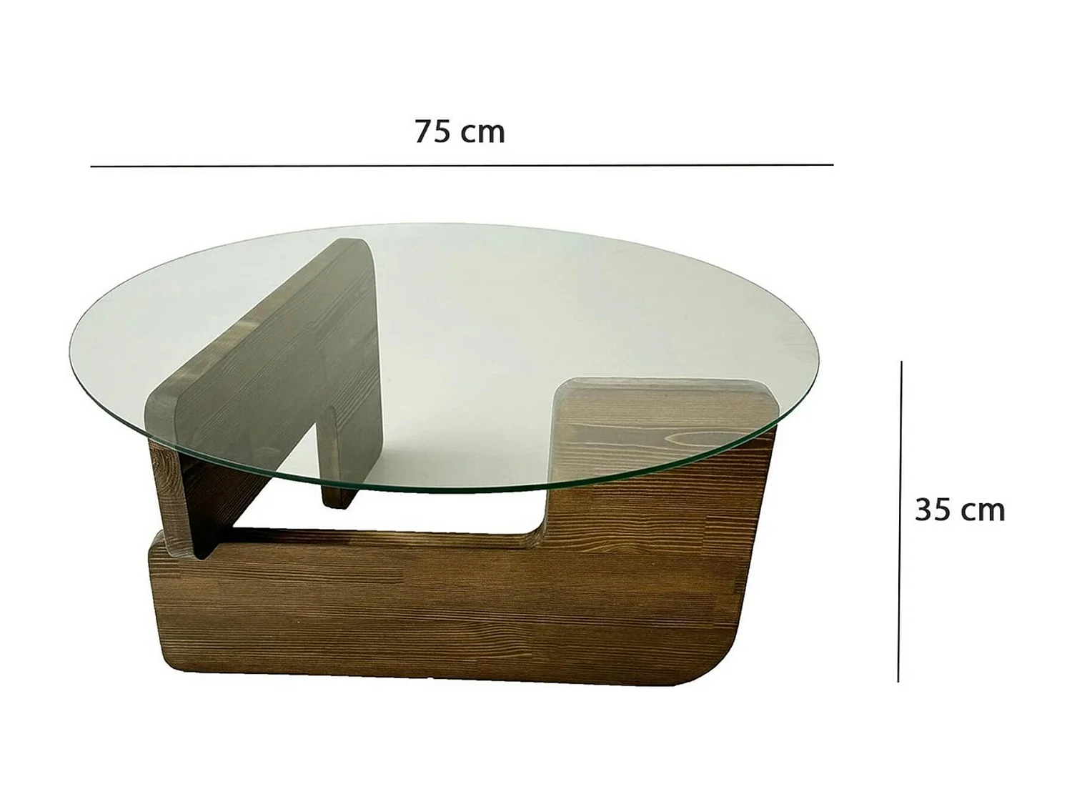 Table basse design en verre - pied bois brun ANZIO