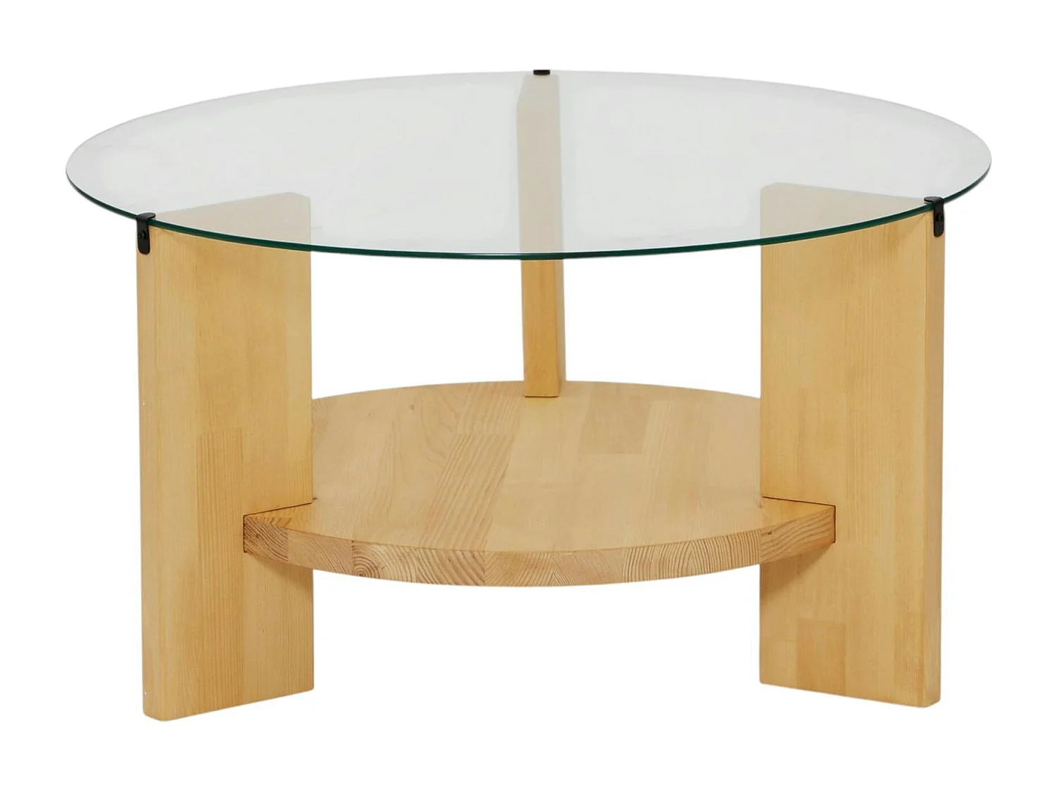 Table basse ronde en verre et bois clair - 2 plateaux ANZIO