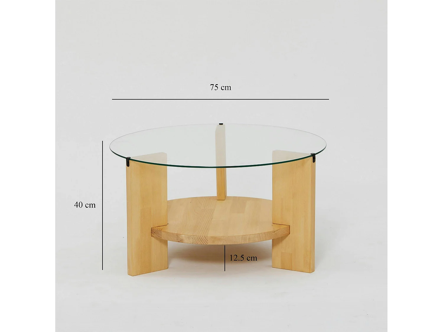 Table basse ronde en verre et bois clair - 2 plateaux ANZIO