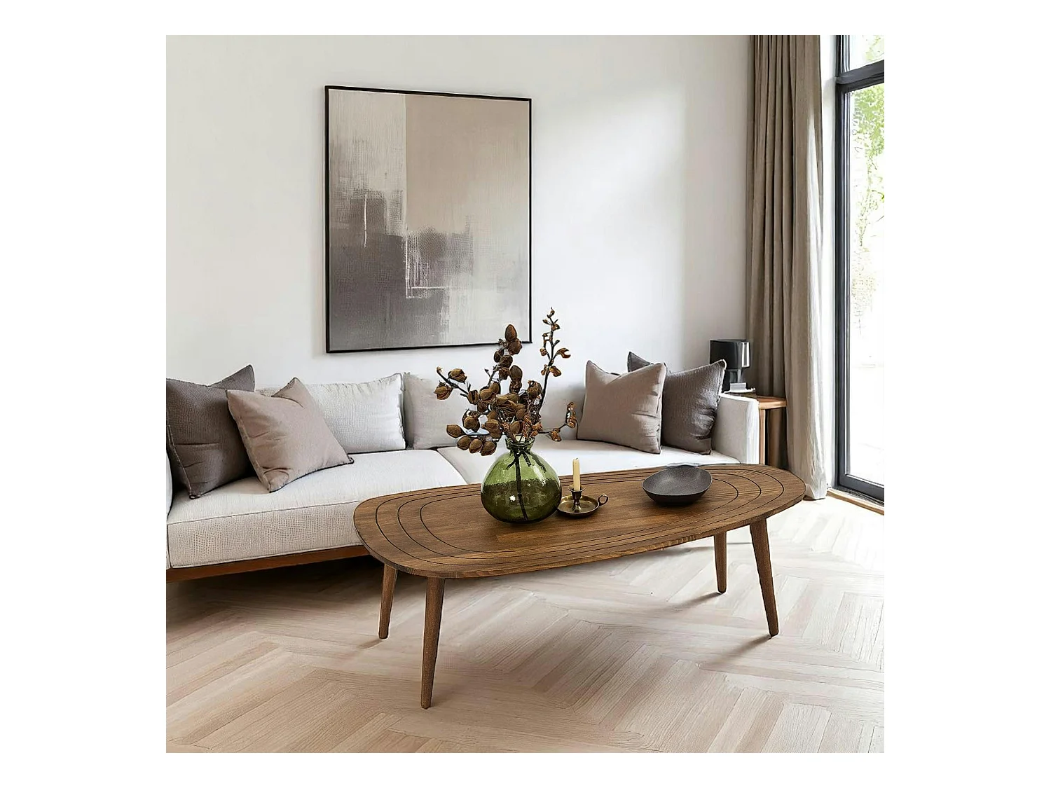 Table basse design en bois foncé - effet tronc d'arbre BOMA