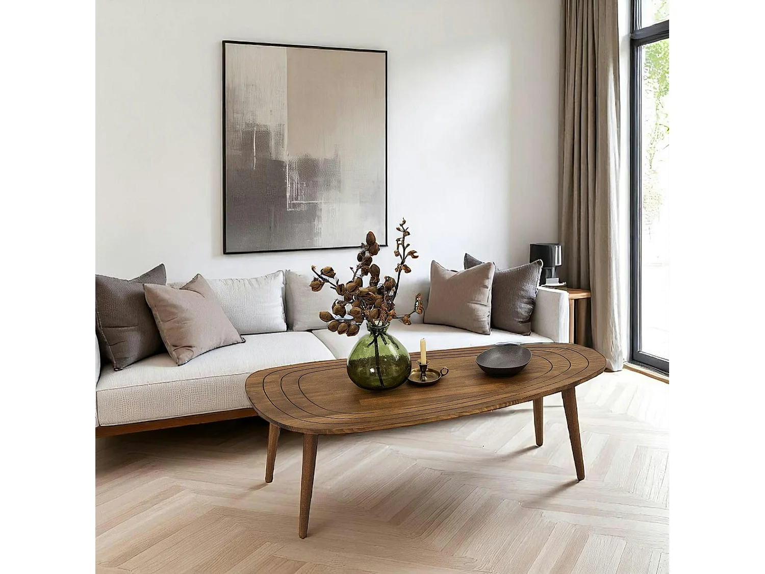 Table basse design en bois foncé - effet tronc d'arbre BOMA