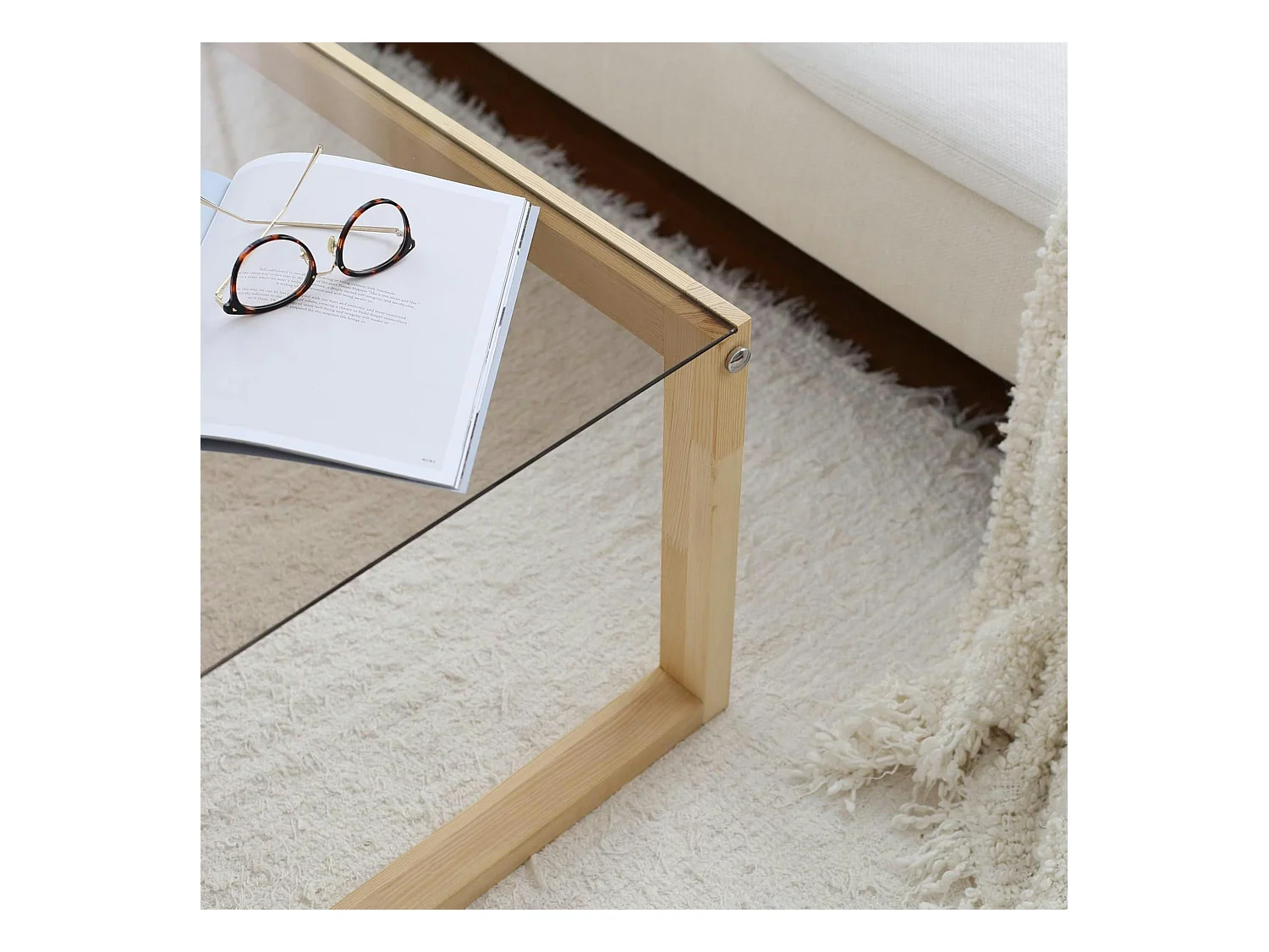 Table basse verre fumé et bois clair - forme rectangle LHASA