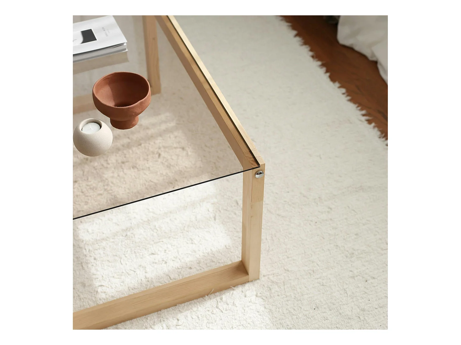 Table basse verre fumé et bois clair - forme rectangle LHASA