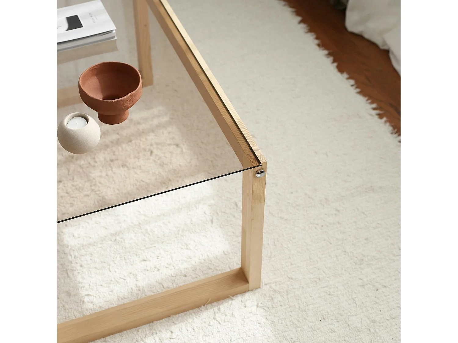 Table basse verre fumé et bois clair - forme rectangle LHASA